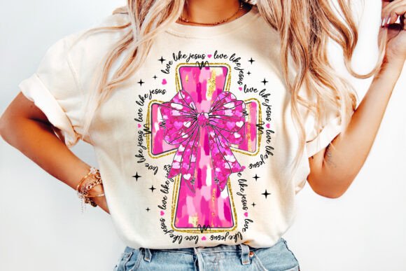 Jesus Valentine Cross Coquette Bow PNG for T-Shirt Designs