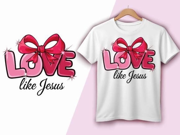 Love Like Jesus Pink Bow Sparkle Vector: T-Shirt Designs